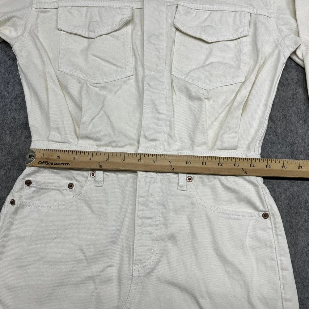 PISTOLA Dress Womens S Cream White Denim Shirt Dress Long Sleeve Raw Hem Utility